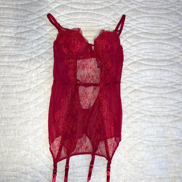 Victoria's Secret Red Corset Garter Slip Lace - Picture 3 of 11